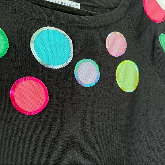 EUC Bellepointe Knit Sweater in Black with Pastel Sequined Detail size Large - Picture 10 of 12